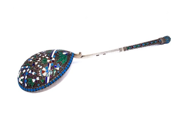 Appraisal: A Russian cloisonne enameled spoon with a fig shaped bowl