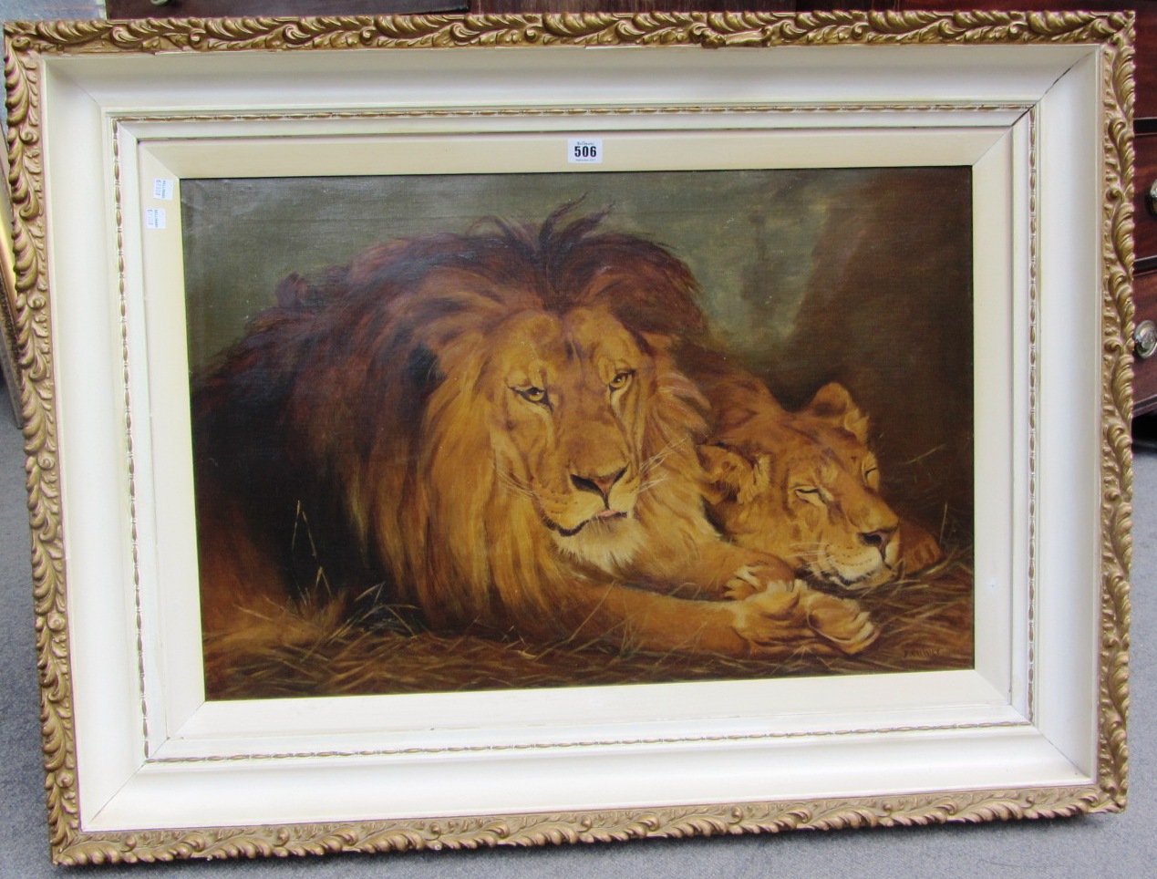 Appraisal: F Culver after Geza Vastagh Lions in Repose oil on