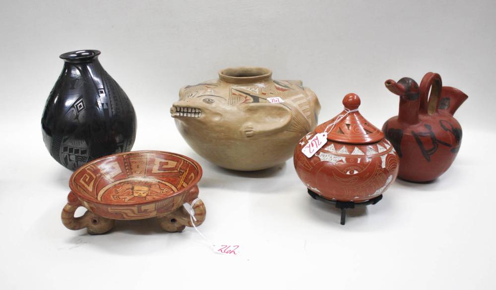 Appraisal: FIVE SOUTH AMERICAN POTTERY VESSELS comprised of Mata Ortiz vessels