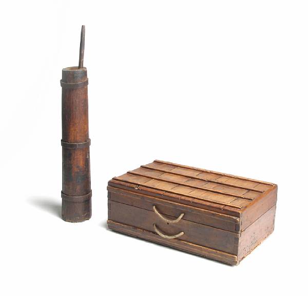 Appraisal: A Portuguese mixed wood fisherman's box together with a wood