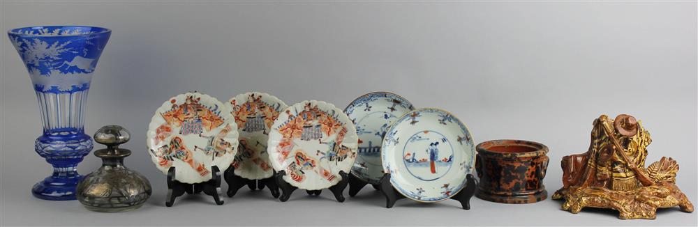 Appraisal: GROUP OF NINE CERAMIC AND GLASS PIECES including Japanese gadrooned