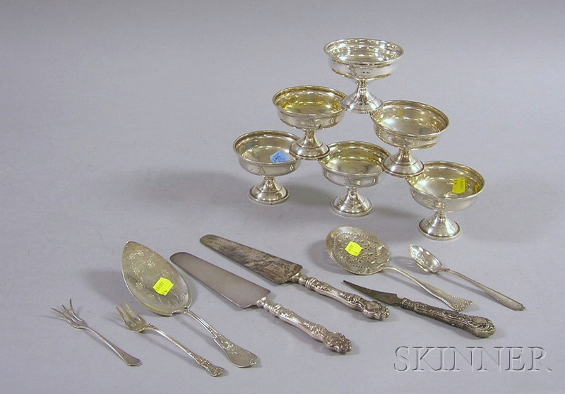 Appraisal: Weighted Silver Sherbet Cups and Eight Pieces of Sterling Flatware