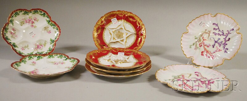 Appraisal: Four Pairs of Gilt Hand-painted and Decorated Porcelain Oyster Plates