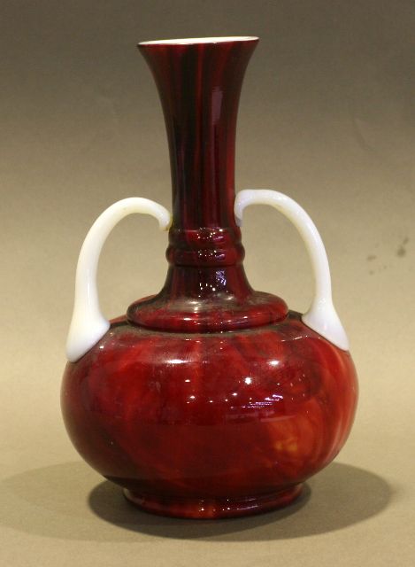 Appraisal: A Flambe glazed art glass twin handled vase