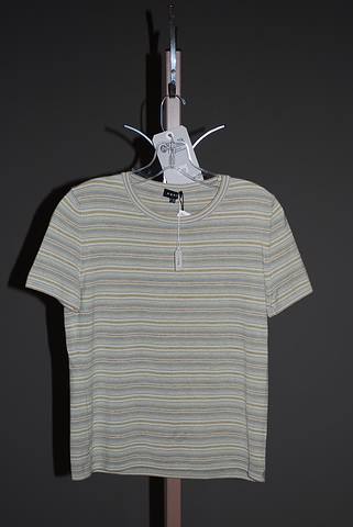 Appraisal: Akris Multi-color green lilac stripe cashmere silk blend short sleeve