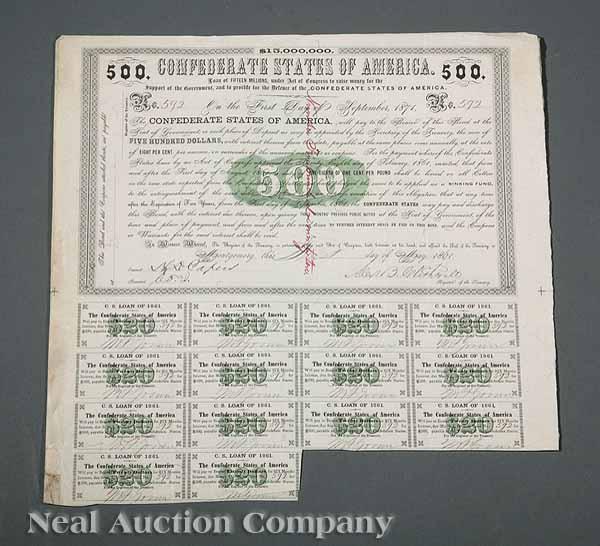 Appraisal: Confederate Bonds a group of C S A coupon bonds