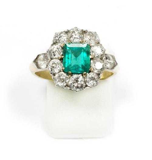 Appraisal: EMERALD AND DIAMOND RING ca Yellow gold and platinum Attractive