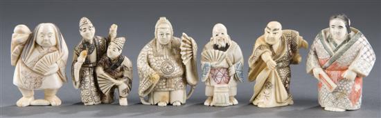 Appraisal: Group of carved and polychrome kabuki actor netsukes th century