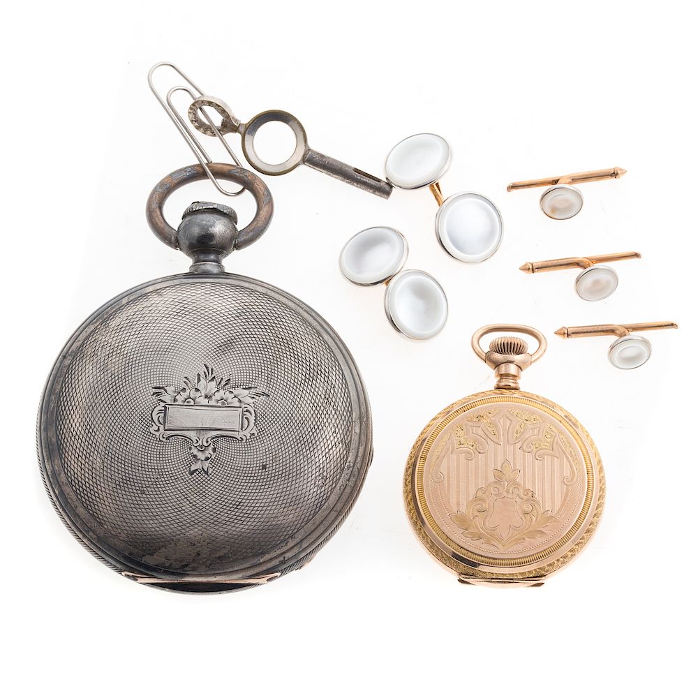 Appraisal: Two Pocket Watches Gent's Set in K Gold K yellow