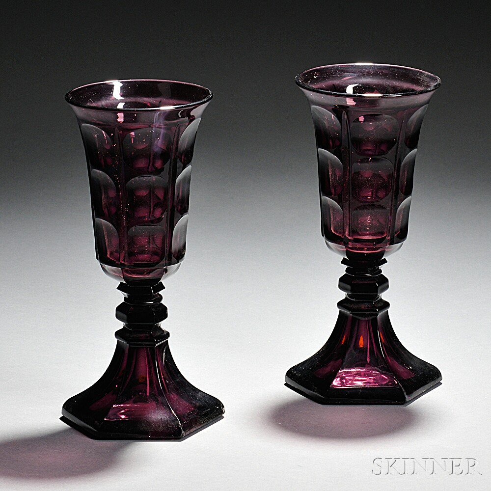 Appraisal: Two Amethyst Pressed Punty Concave Pattern Glass Vases mid to