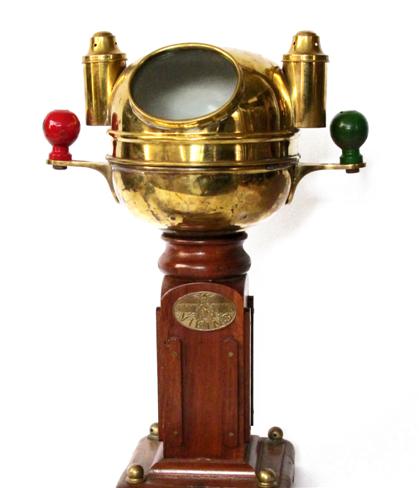 Appraisal: Brass glass and wood binnacle trademark viking