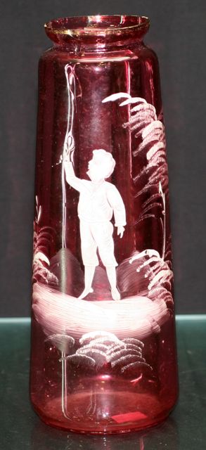 Appraisal: Victorian cranberry glass vase with enamelled figural decoration in Mary