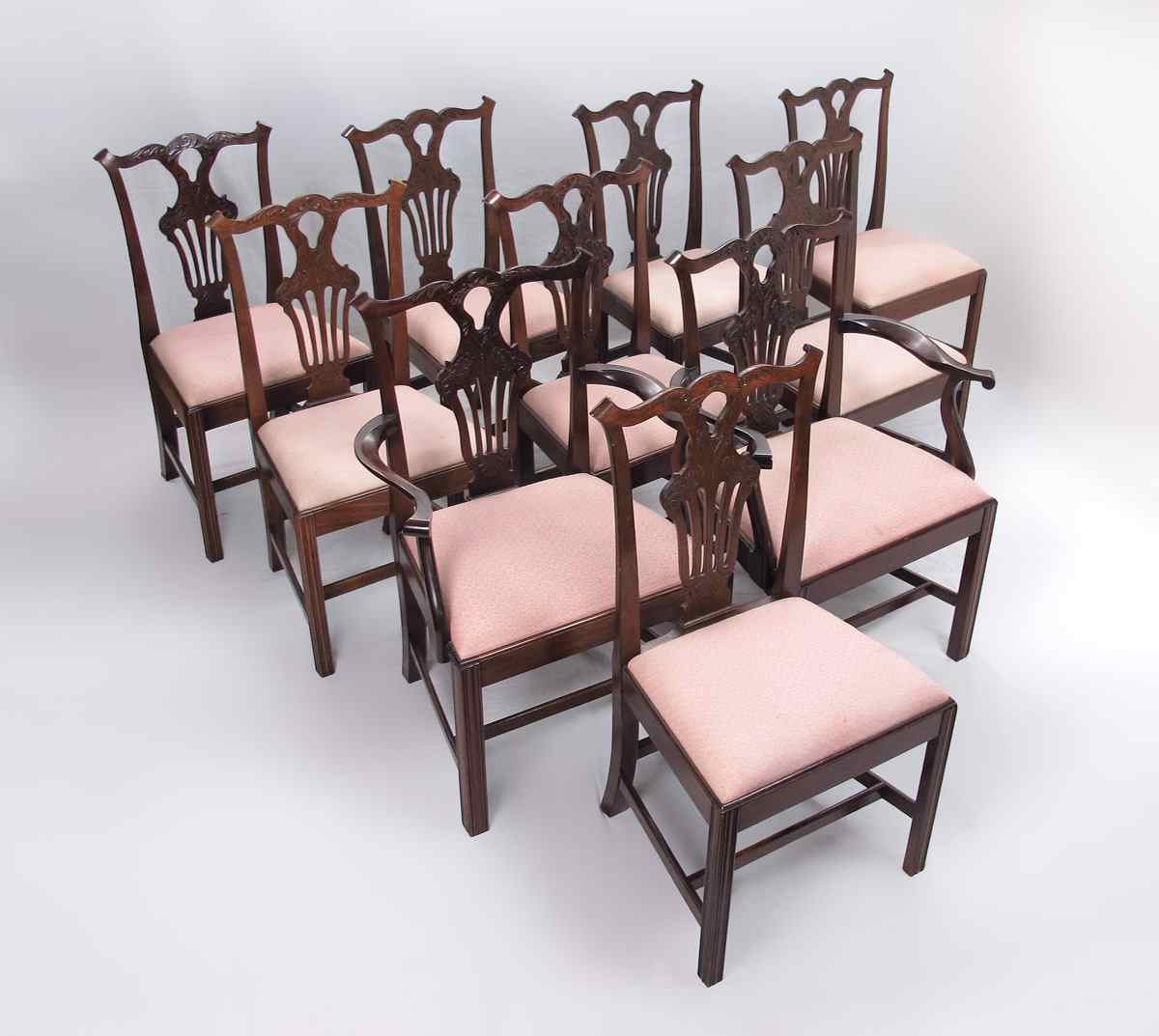 Appraisal: SET OF MAHOGANY CHIPPENDALE CHAIRS CA Set of arm chairs