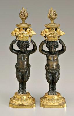 Appraisal: Pair bronze satyr candlesticks each with full-figure youthful satyr with