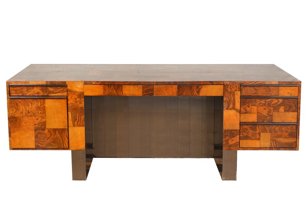 Appraisal: PAUL EVANS 'CITYSCAPE' EXECUTIVE BURL WALNUT DESKMid-century Paul Evans 'Cityscape'