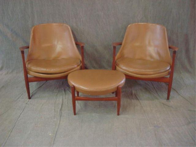 Appraisal: Pair of Danish Modern Chairs an Ottoman Kagan style From