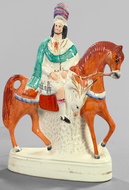 Appraisal: Staffordshire Polychromed Pottery Equestrian Figure third quarter th century depicting