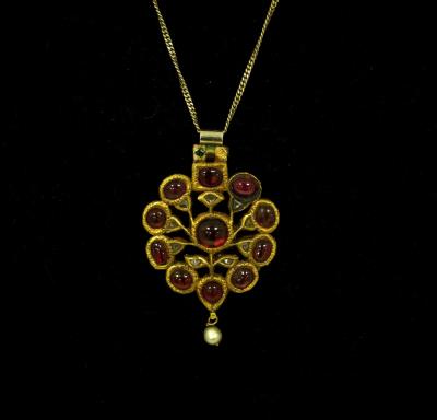 Appraisal: A Mughal style ruby diamond and enamel pendant adapted of