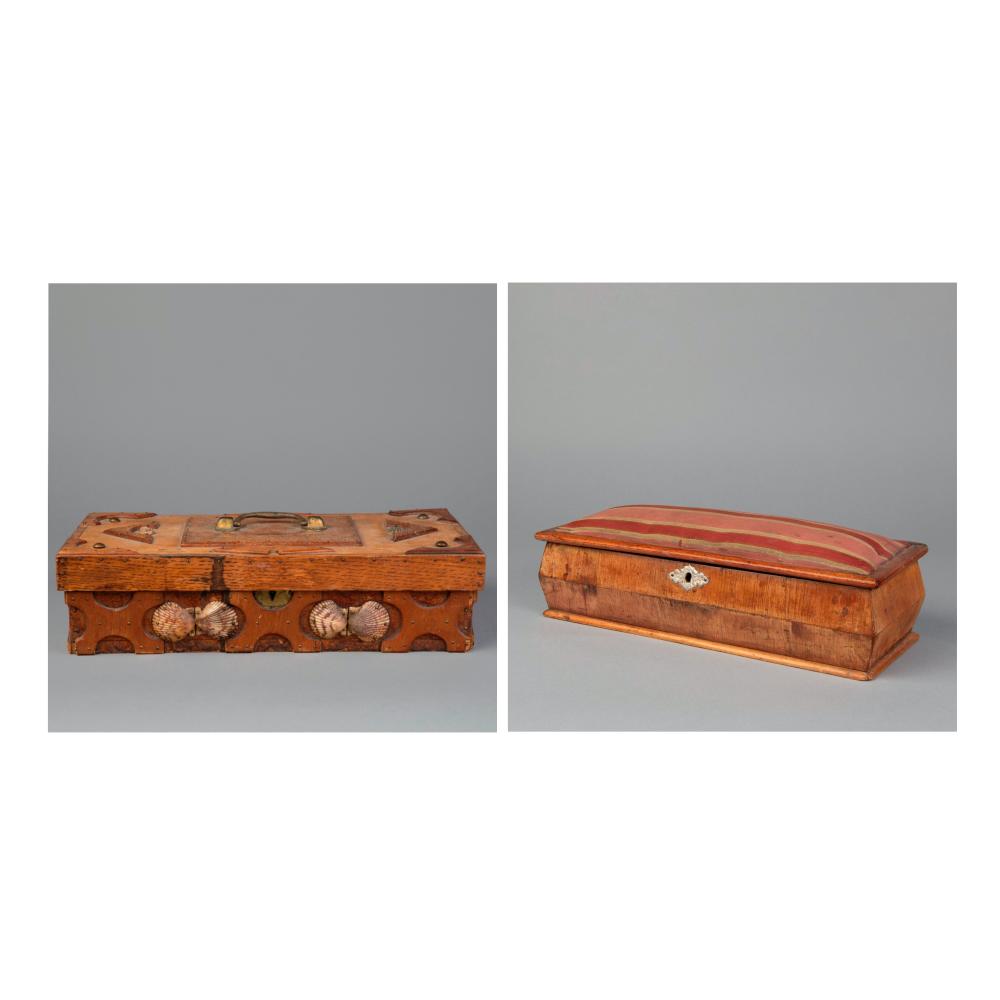 Appraisal: TRAMP ART PAIR OF TWO WOODEN BOXES LIDDED WOOD JEWELRY