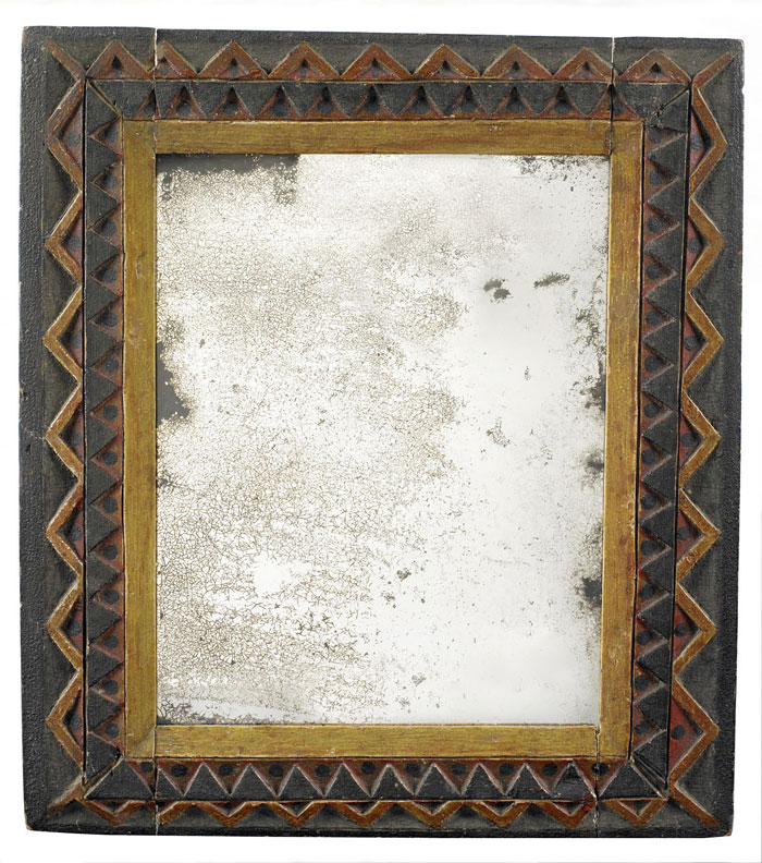 Appraisal: AMERICAN CHIP-CARVED AND PAINTED MIRROR FRAME WITH MIRROR PROBABLY PENNSYLVANIA