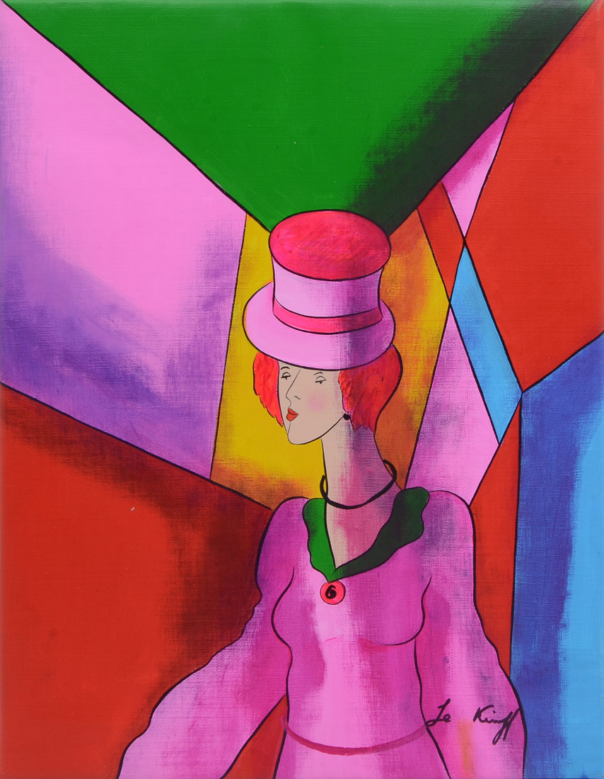 Appraisal: LE KINFF Linda French - ''Redhead Wearing Pink Top Hat''