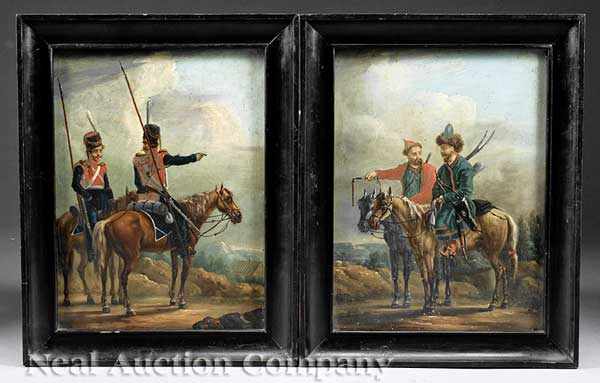 Appraisal: Russian School th c pair of opposing paintings each oil