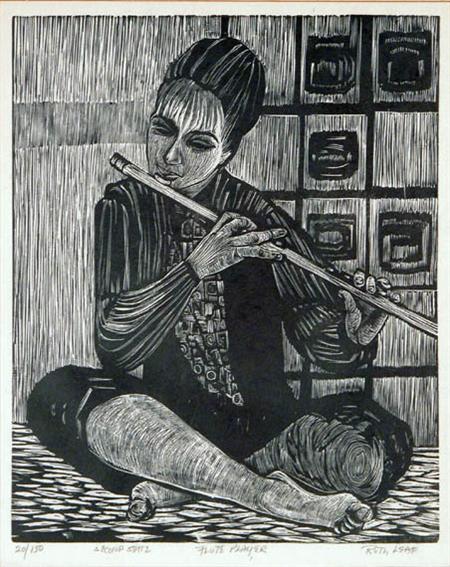 Appraisal: Ruth Leaf FLUTE PLAYER Woodcut Estimate -