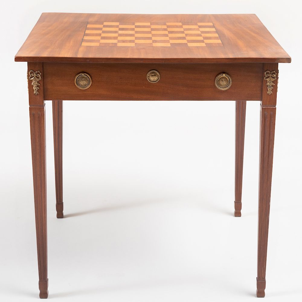 Appraisal: Continental Neoclassical Inlaid Mahogany and Fruitwood Games Table The top