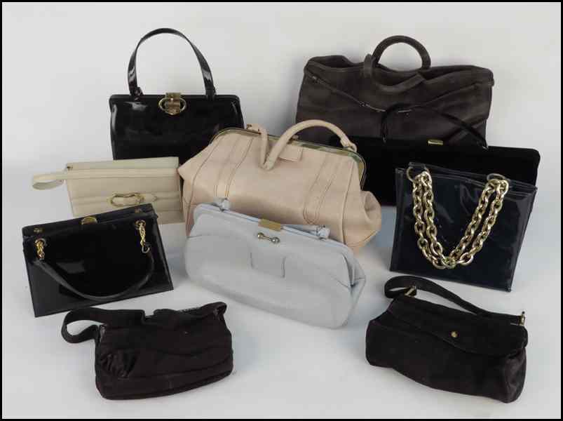 Appraisal: GROUP OF NINE HANDBAGS Comprising leather velvet and patent leather