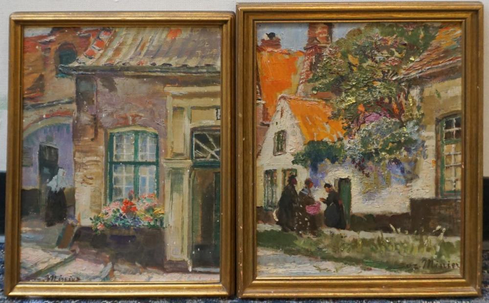 Appraisal: Suzanne Minier French b Figures Outside Cottages Two Oils on