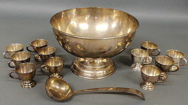 Appraisal: - Sterling silver punch service- punchbowl h x dia eleven