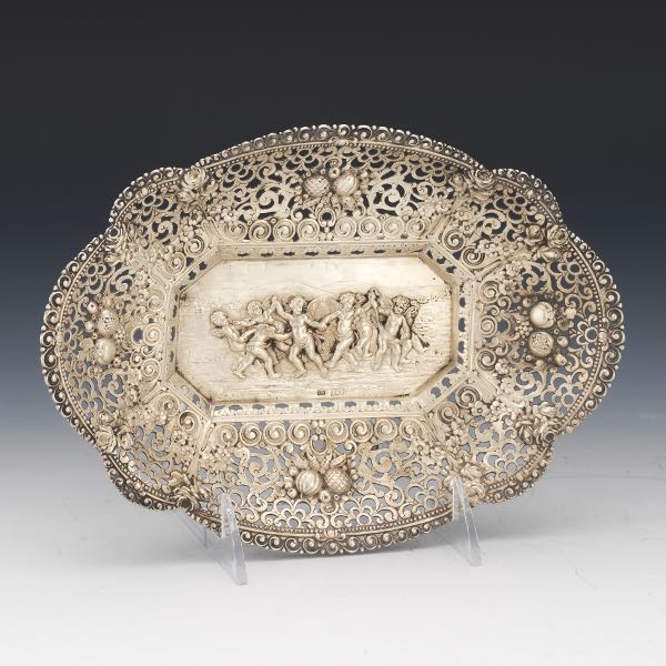 Appraisal: GERMAN SILVER RETICULATED CHERUB DISH BY KARL S HNLEIN S