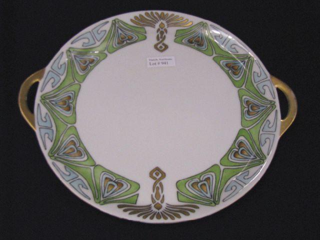 Appraisal: Handpainted Bavarian Porcelain Cake Plate Arts Crafts design