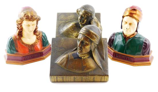 Appraisal: Two pairs bronze figural bookends depicting Dante and Beatrice by