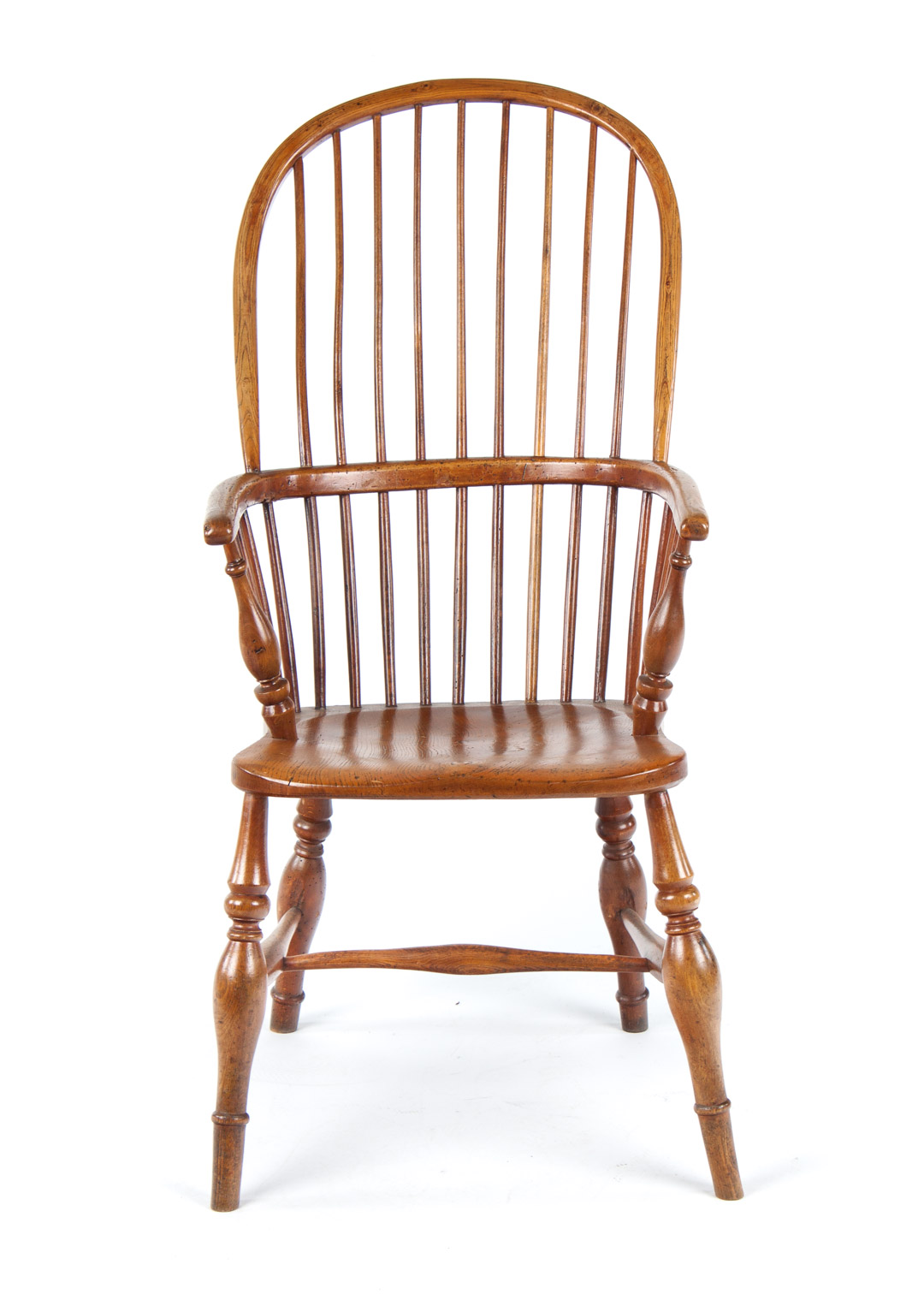 Appraisal: Victorian elmwood Windsor armchair mid- th century spindled sack back