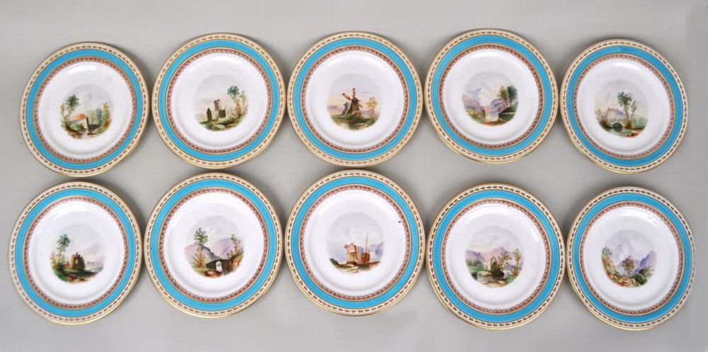 Appraisal: Ten English Porcelain Plates Landscape Scenes having varying European applied