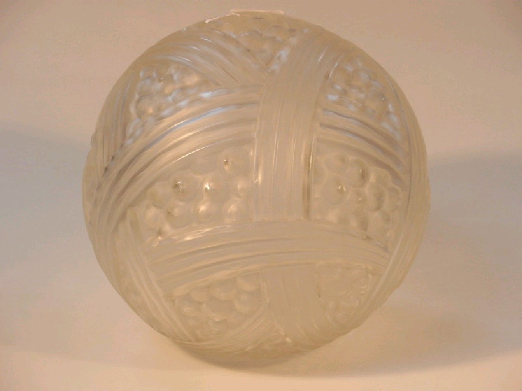 Appraisal: An Art Deco frosted and moulded glass light fitting globe