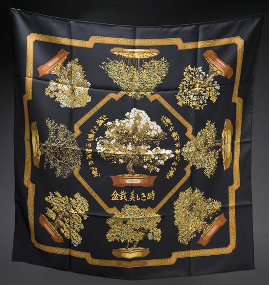 Appraisal: Pair of Hermes silk scarves Mid th century Bonsai in