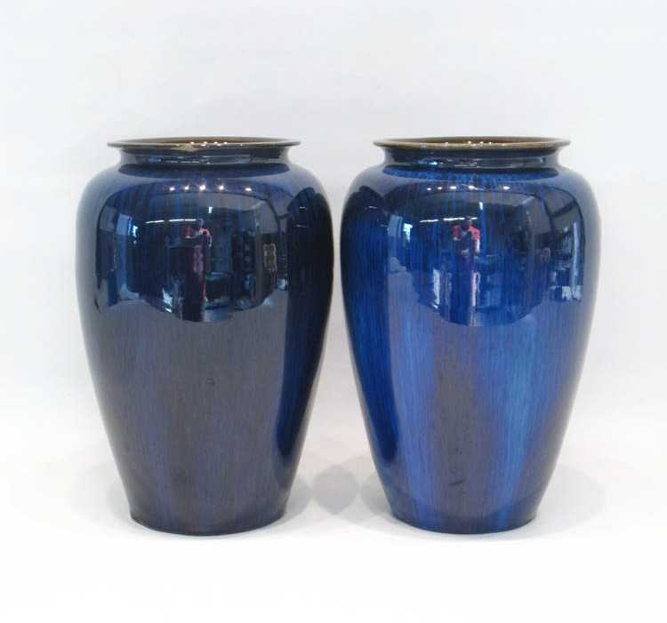 Appraisal: PAIR OF DENBY ART POTTERY VASES c 's blue glaze