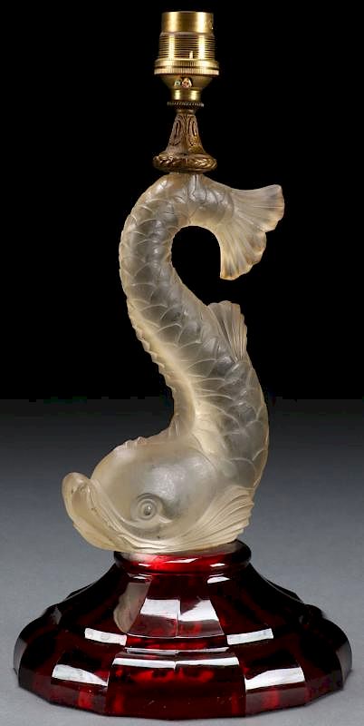 Appraisal: A BACCARAT FIGURAL DOLPHIN GLASS LAMP BASE A BACCARAT FIGURAL