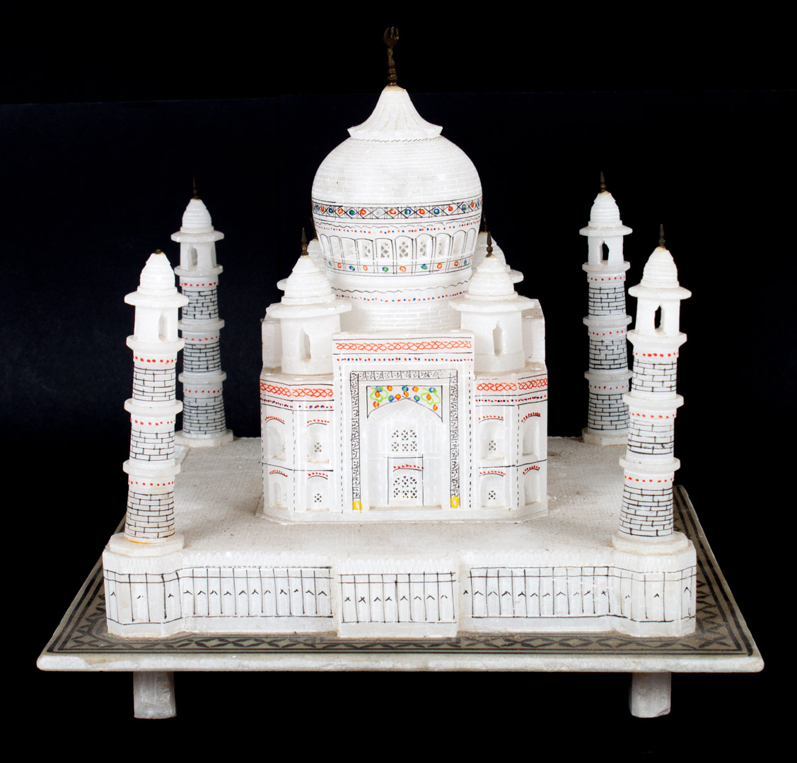 Appraisal: Carved and polychrome alabaster Taj Mahal model detailed miniature replica