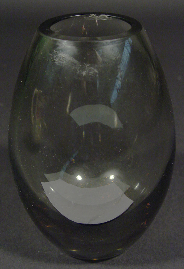 Appraisal: Holmegaard smoked ovoid glass vase etched mark and numbers to