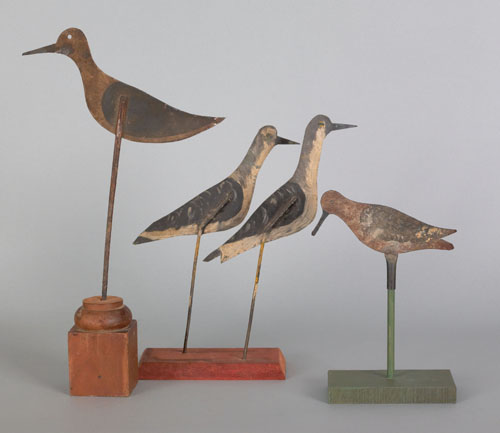 Appraisal: Four tinnie shore bird decoys late th early th c