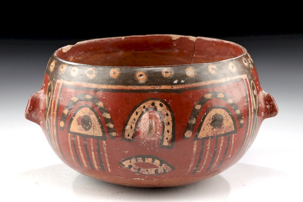 Appraisal: Huari Polychrome Bowl w Abstract Face Pre-Columbian Central Peru Huari