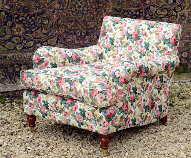 Appraisal: A WESLEY BARRELL ROSE PATTERN TWO SEATER SOFA wide with