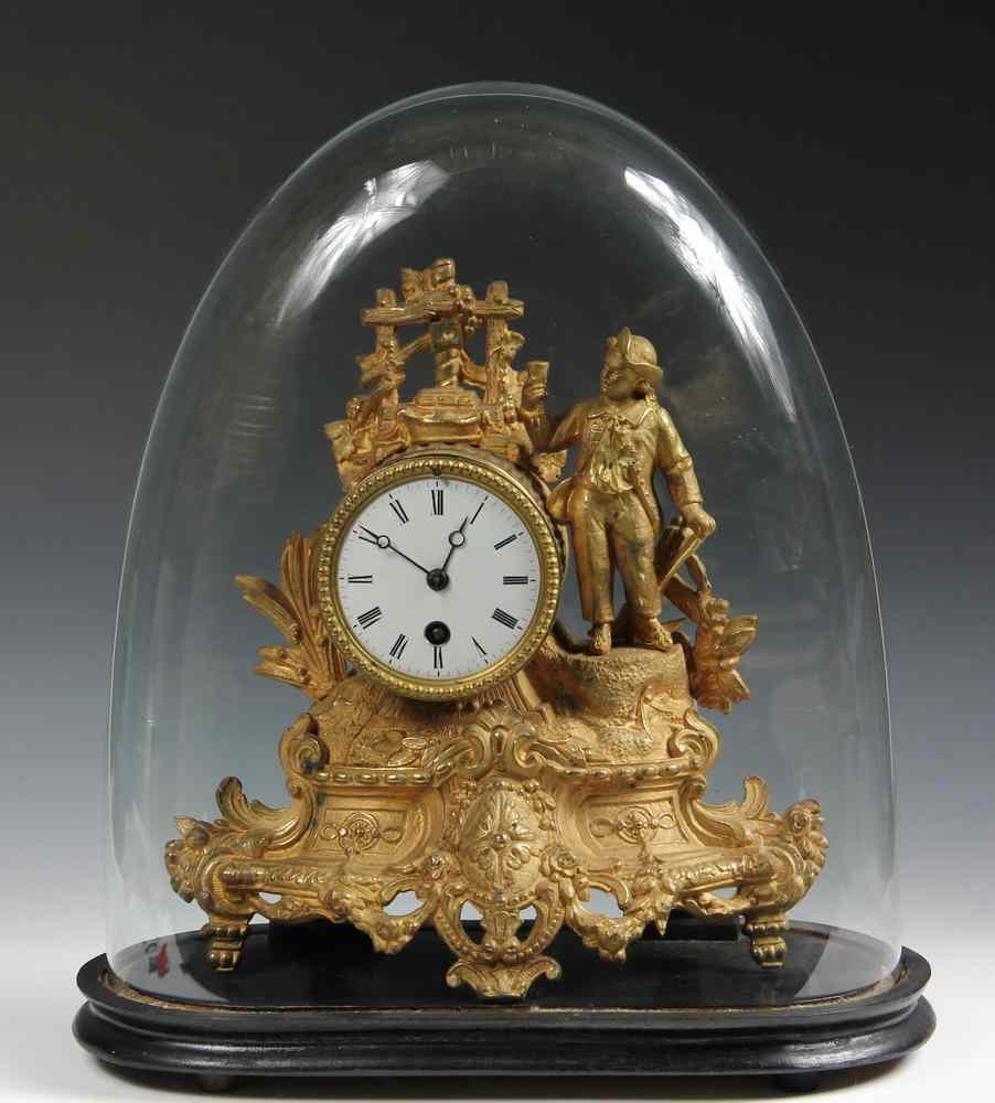 Appraisal: FRENCH CLOCK UNDER GLASS DOME - th c French Mantel