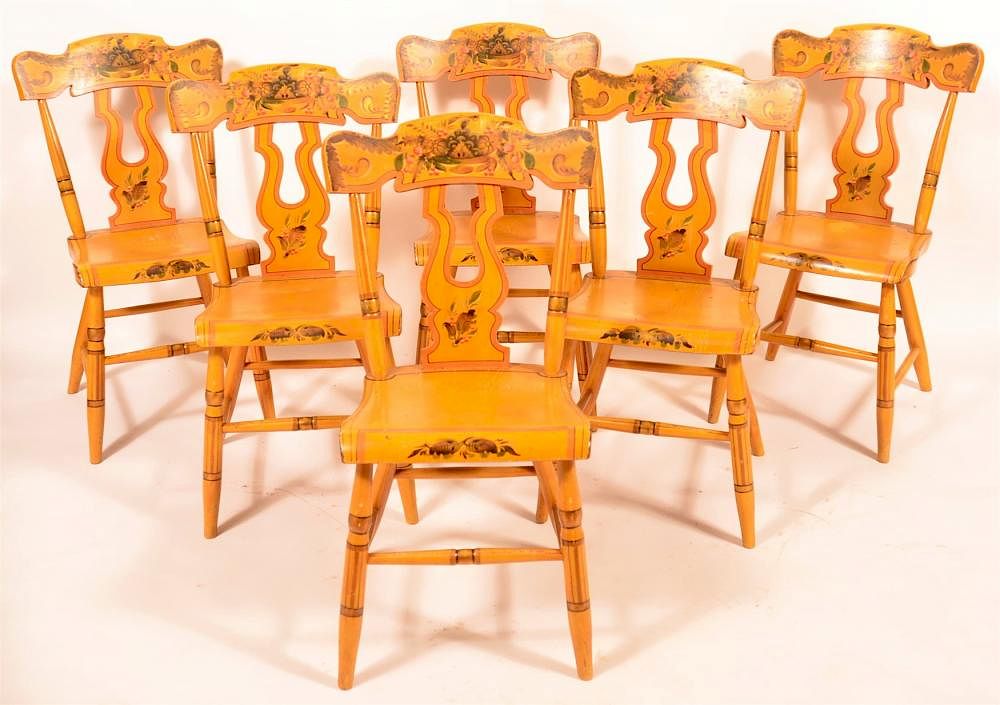 Appraisal: Set of Pennsylvania Boldly Painted Side Chairs Set of Six