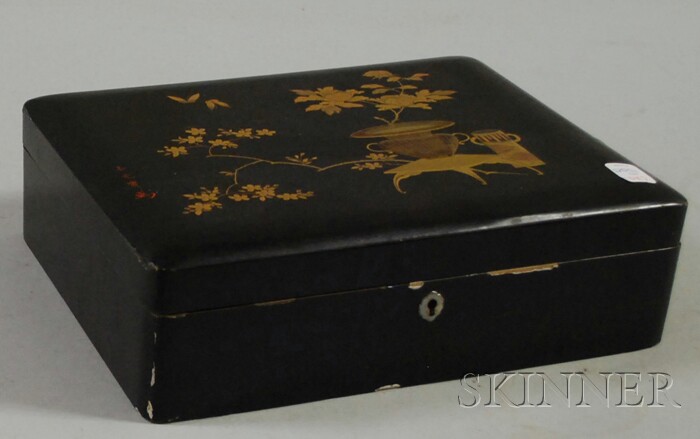 Appraisal: Japanese Gilt Enamel-decorated Black Lacquered Box with Cover lg in