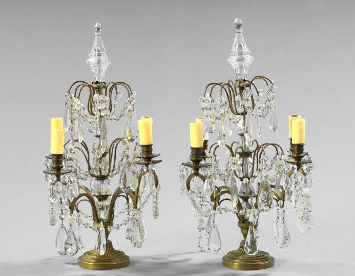 Appraisal: Pair of French Patinated and Gilt-Brass Four-Light Candelabra first quarter