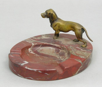 Appraisal: An Ash Tray with A Small Bronze Dachshund ca Early